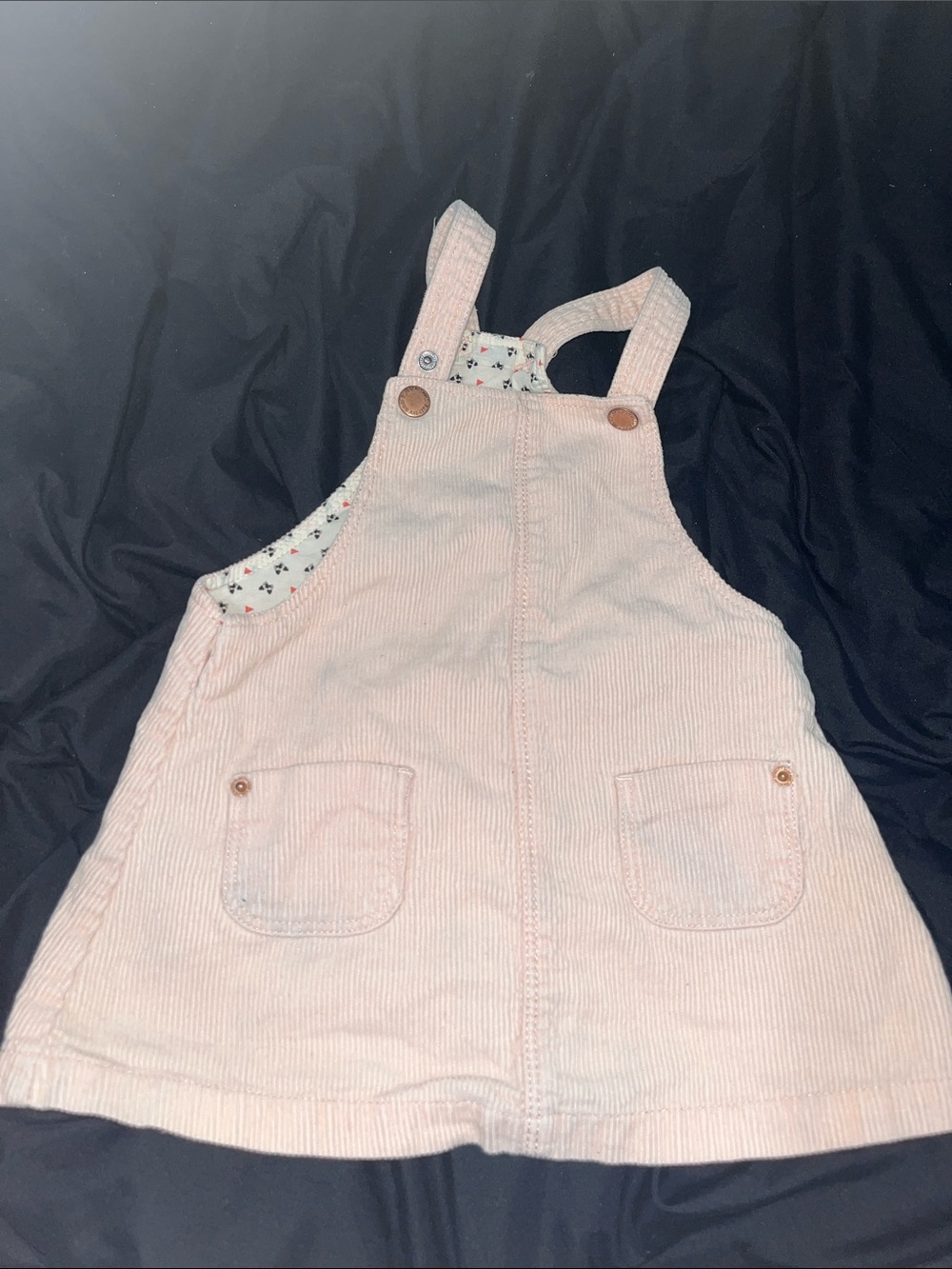 Girls' Light Pink Corduroy Pinafore Dress with Patch Pockets